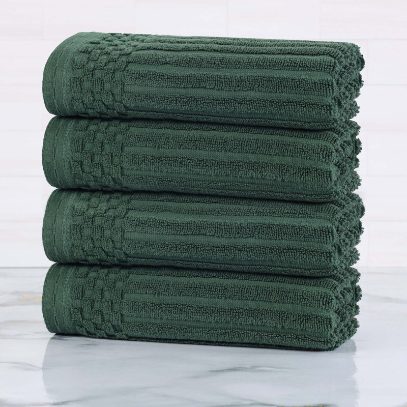 Collection de serviettes en coton Soho Spa, Ensemble de 4 serviettes à main, Vert forêt