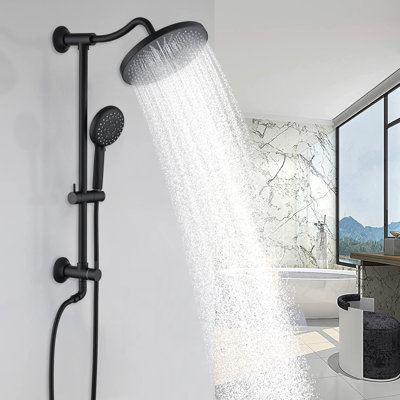 Système de douche modernisé noir mat, systèmes de douche à effet pluie avec douche à main à 5 réglages et barre coulissante