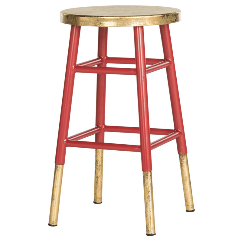 Worcester Counter Stool with Metal Frame, Red/Gold
