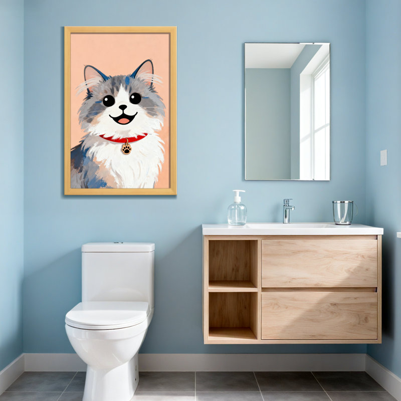 Animaux, chat mignon avec collier rouge et étiquette de patte, H 30 po x l 20 po, Toile tendue, Ne s’applique pas