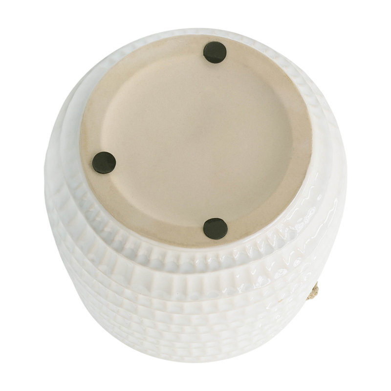 Pot à fleurs suspendu en céramique Rosaria, Blanc alvéolé, H 6,5 po x l 7 po x P 7 po