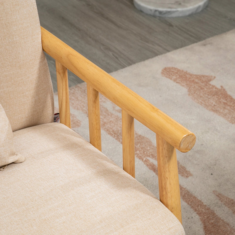 Beige Linen Upholstered Lawson Loveseat with Medium Wood Frame