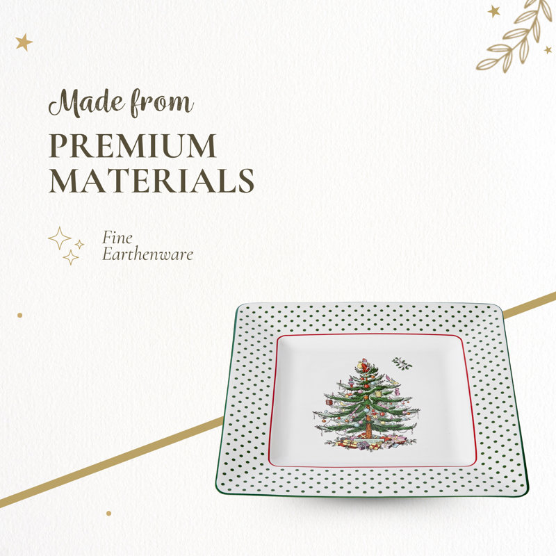 Christmas Tree POLKA DOT SQUARE PLATTER 10"
