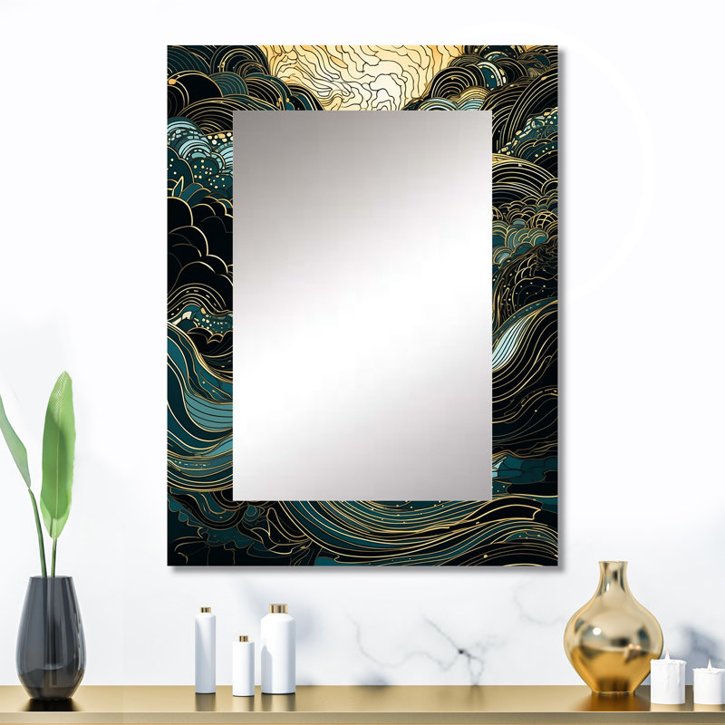 Symphonie linéaire verte II - art décoratif en miroir, miroir mural moderne grand, 32 po x 24 po
