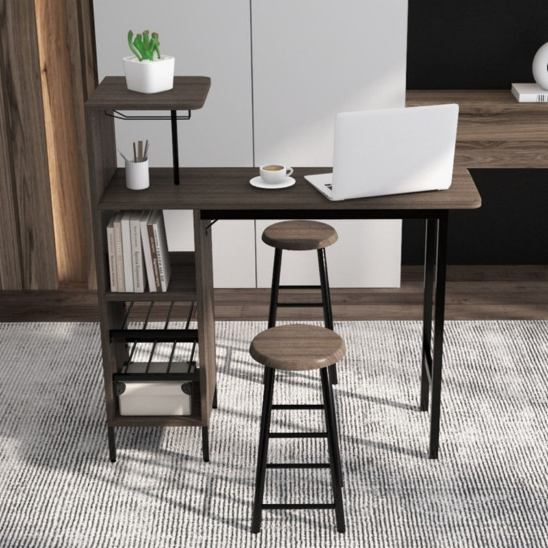 Ensemble de 3 piÃ¨ces comprenant une table de bar et des chaises, avec un porte-bouteilles pour 6 bouteilles