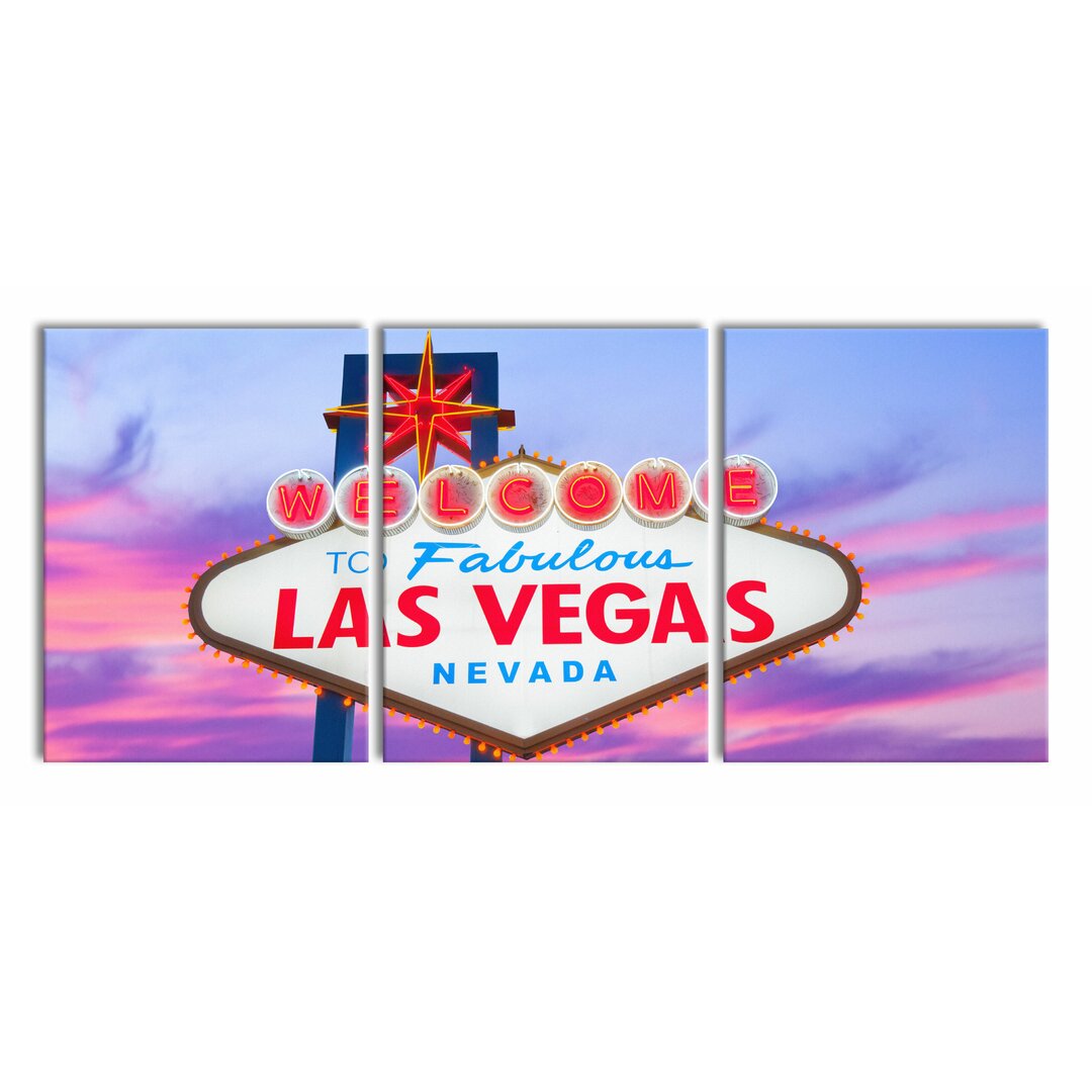 3-tlg. Leinwandbilder-Set Las Vegas Ortsschild abends