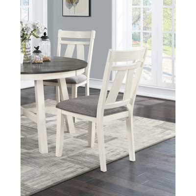Of 2 Dining Chairs, Gray Seat Cushion, White Finish, Modern Interior Fabric Clean Style, 2