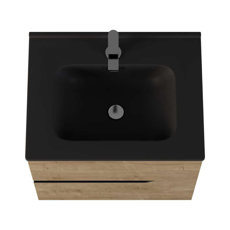 Duo 24" Single Vanity With Integrated Ceramic Top, Blonde Wood, Black, 24"