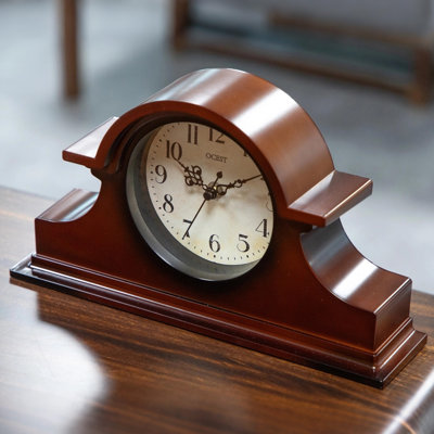 Horloge de cheminée Napoléon vintage de 33 cm de large, à quartz silencieux, couleur noyer brun