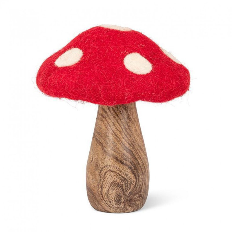 Figurine petit champignon à pois rouge et blanc, H 6 po x l 5 po x P 5 po