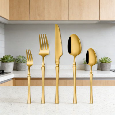 Ensemble de couverts 20 pièces en acier inoxydable pour 4, style rétro avec finition polie miroir, ensemble de couverts de petite taille pour la cuisine à domicile, lavable au lave-vaisselle