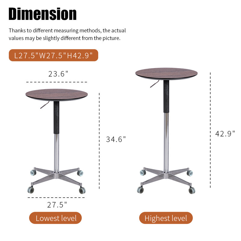 Table de bar mobile et ajustable, Noyer