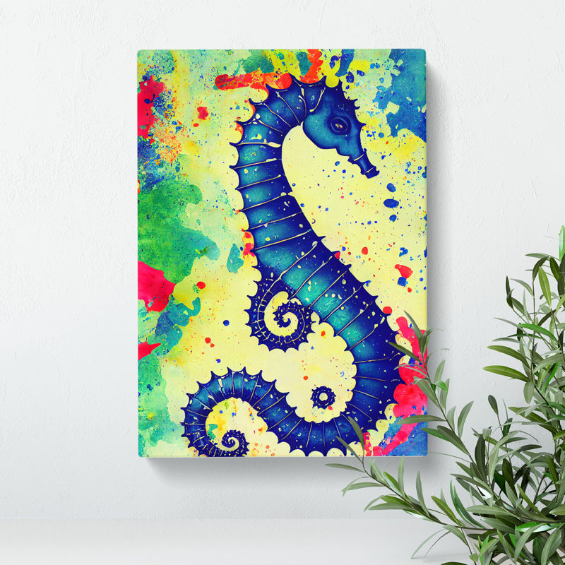 Seahorse Paint Splash No.1 - Wrapped Canvas, 50cm H x 35cm W x 3cm D