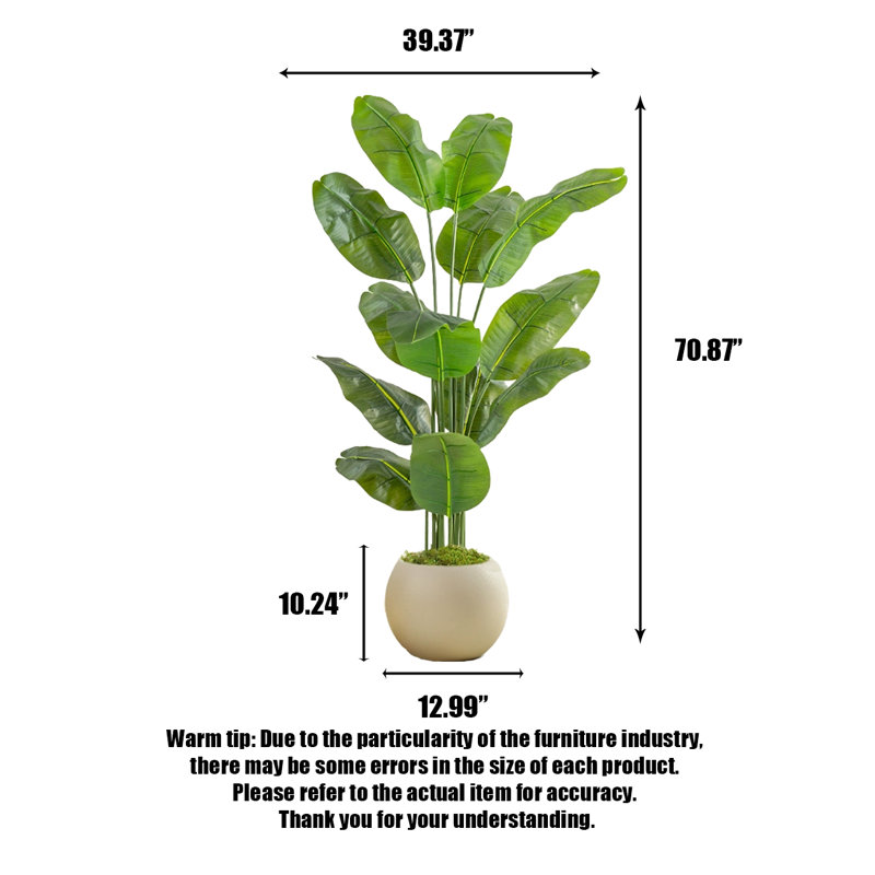 Simulation de banane grande plante verte, H 70,87 po x l 39,37 po x P 39,37 po, Beige