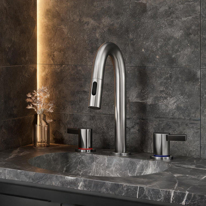 Robinet de salle de bain en nickel brossé avec contrôle à deux poignées, bonde escamotable, robinet de salle de bain