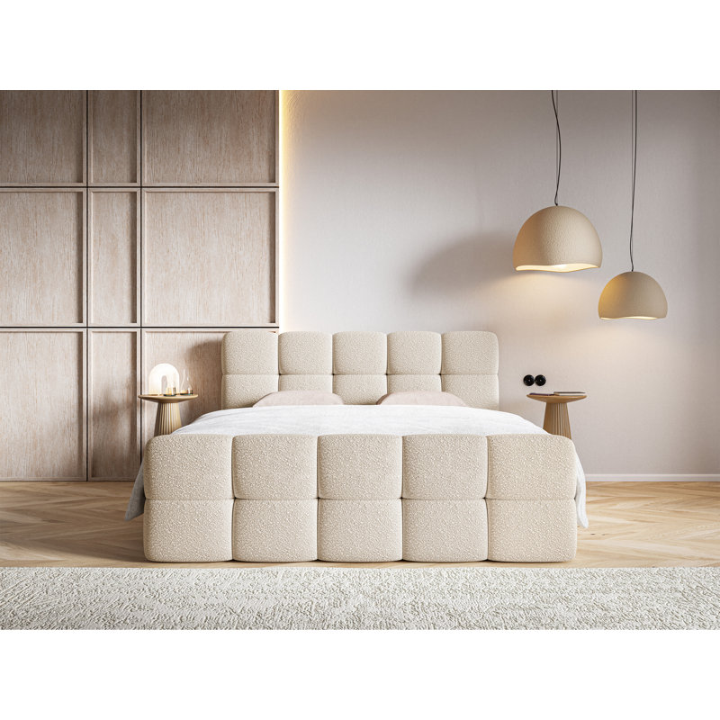 Romus Boucle with Storage and Topper - Continental Bed, European Kingsize (160 x 200 cm), Light Beige