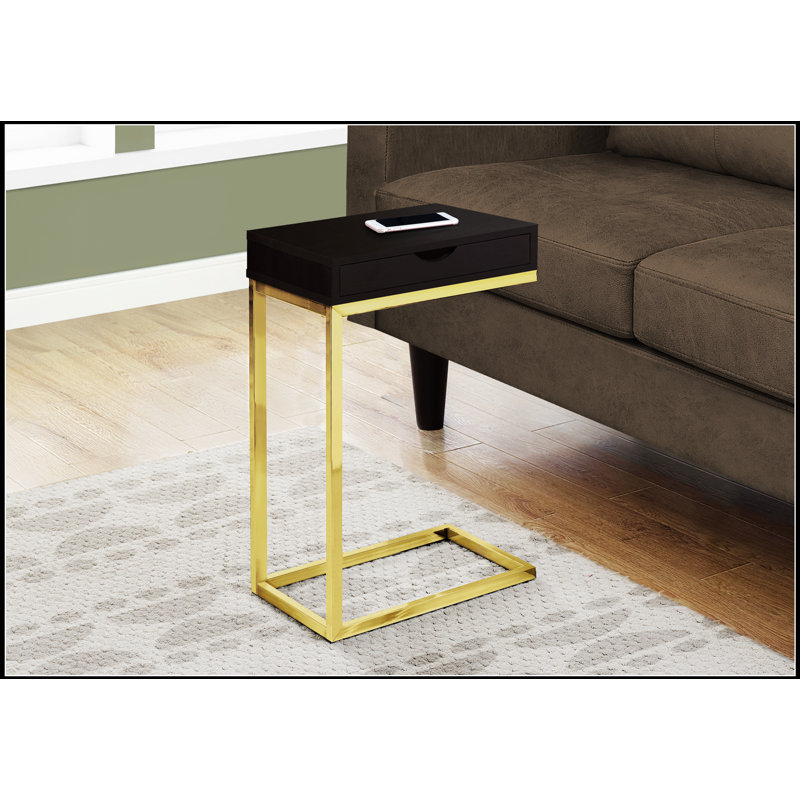 C-Shaped End Table With Storage Drawer, Modern Accent For Living Room And Bedroom, Espresso Finish, Espresso, Gold