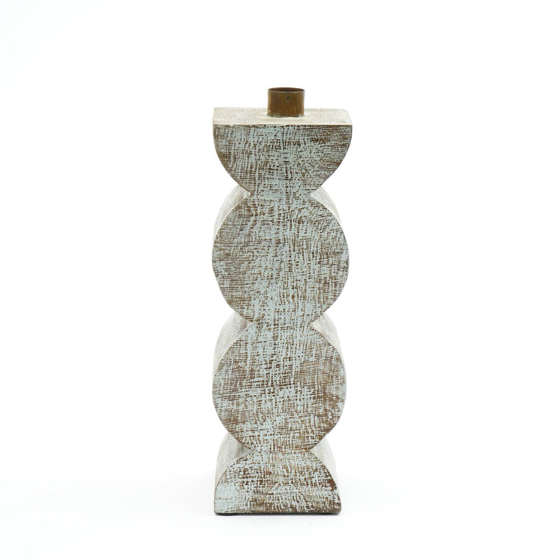 Porte-bougie en bois | Élégant porte-bougie en bois blanc délavé | 12 po, H 4 po x l 4 po x P 12 po