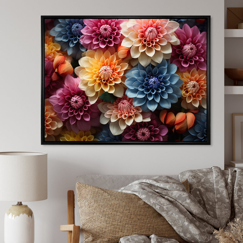Mums Field Vibrant, reproduction d'art sur toile, 12" H x 20" W, Cadre flottant noir