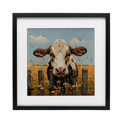 Cow & Daisies Fence Framed Print Under Glass, design by LSR Creative Studio