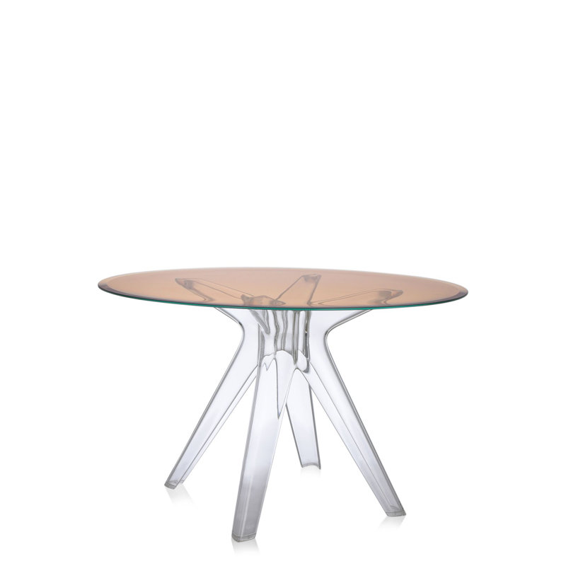 Sir Gio Round Glass Dining Table, Transparent, Bronze