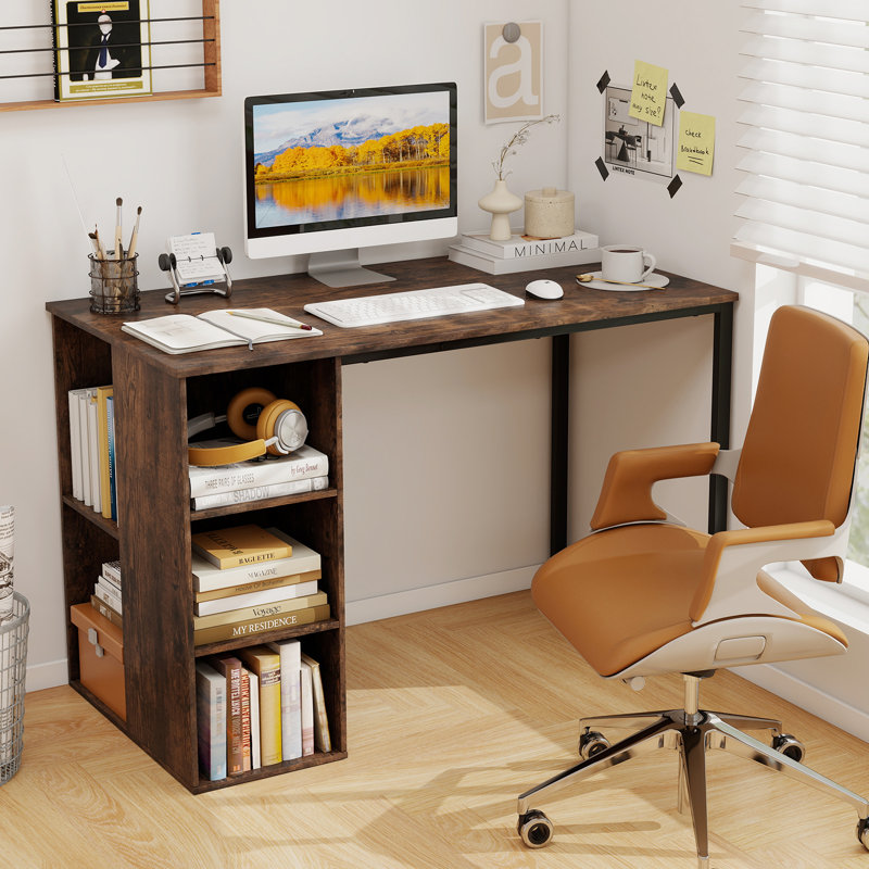 115 X 59 Cm Computer Desk Modern Home Office Desk With Storage Shelves-Natural, Brown