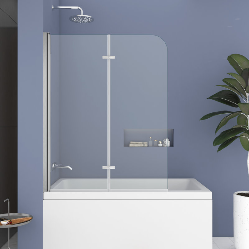 Jraty Glass 43" W x 55" H Frameless Tub Door, Silver