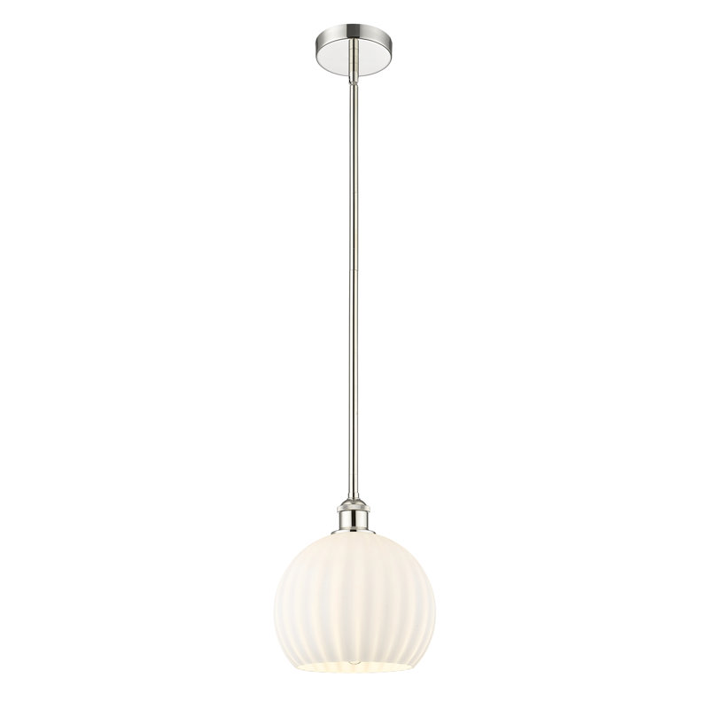 Luminaire suspendu 12 po Edison White Venetian, Nickel poli, H 11,25 po x l 10 po x P 10 po