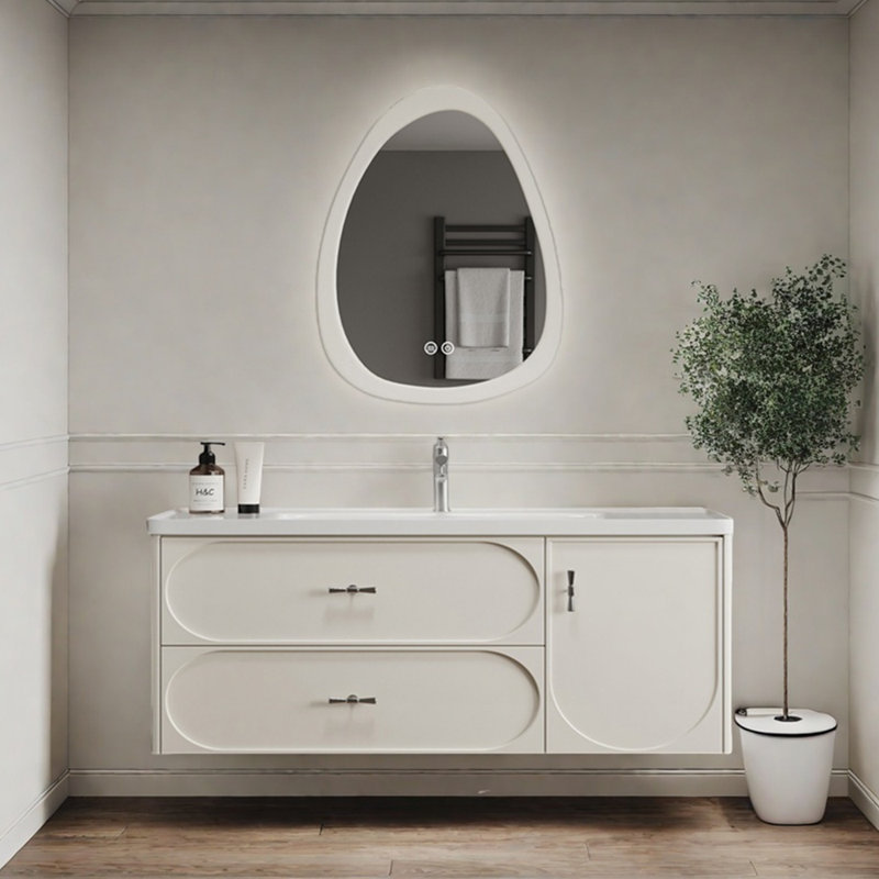 Cream style minimalist bathroom cabinet