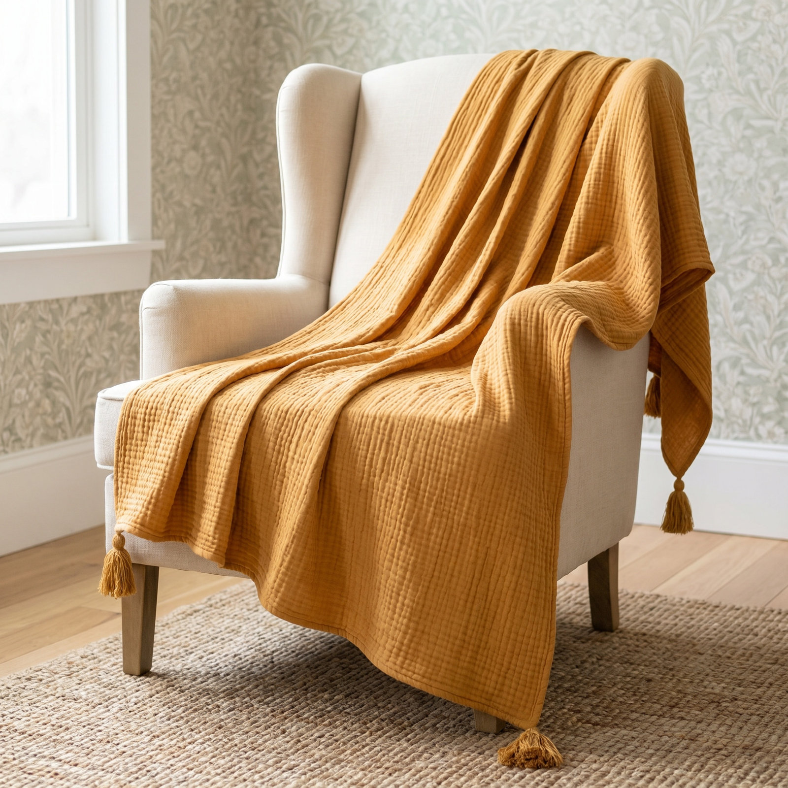 100% Cotton Throw, Light Gold