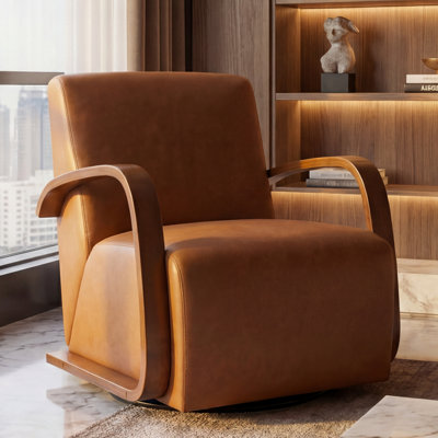 Modern Swivel Accent Chair with Bentwood Arms