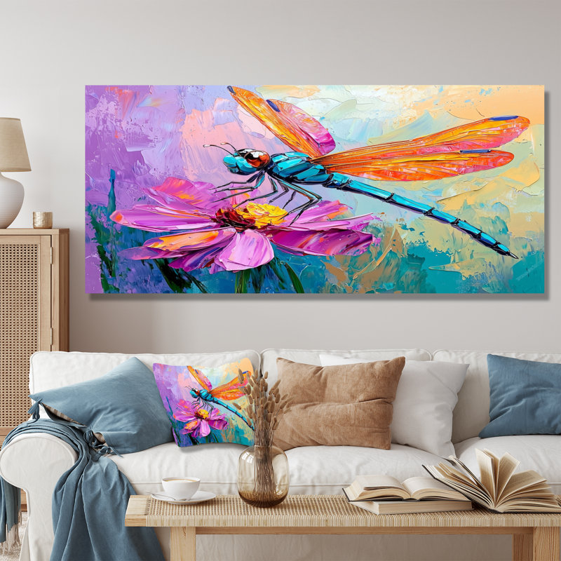 Libellule sur une fleur I - animaux, impression murale en métal, H 28 po x l 60 po