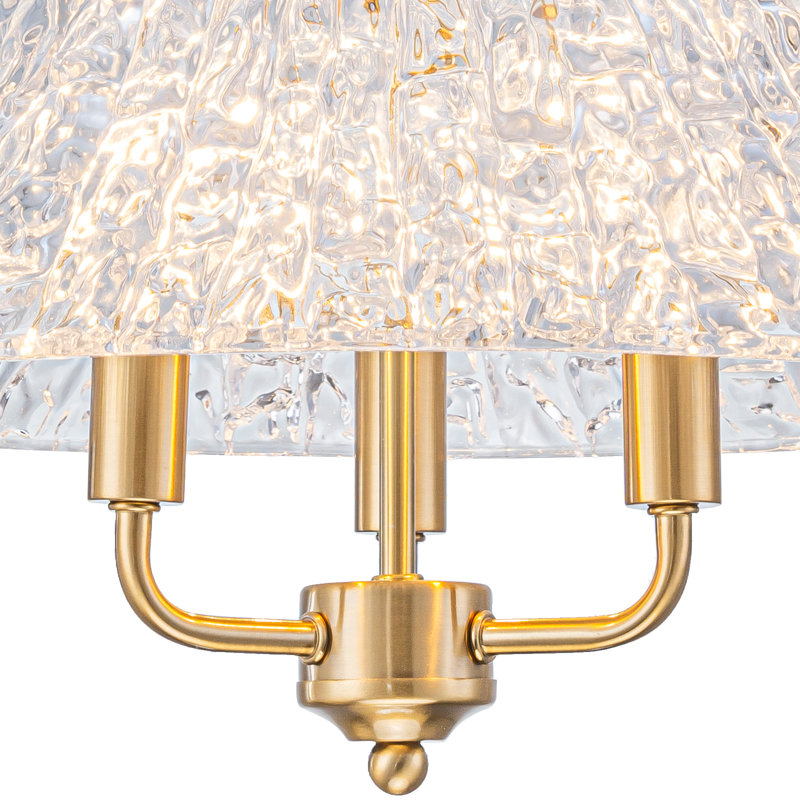 Luminaire suspendu moderne en laiton 3 lumières avec abat-jour en verre texturé soufflé à la main, hauteur réglable de 19,69 po à 97,64 po pour îlot de cuisine