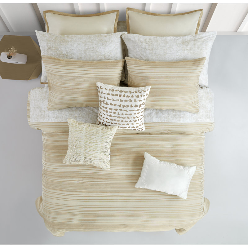 Golden Stripe Polyester Striped Comforter, Queen Comforter + 10 Additional Pieces