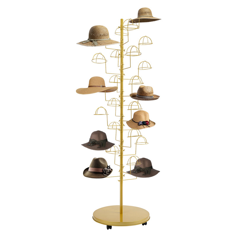 Organisateur de chapeaux vertical moderne à 25 crochets avec roulettes, manteau en acier au carbone robuste et arbre d'entrée