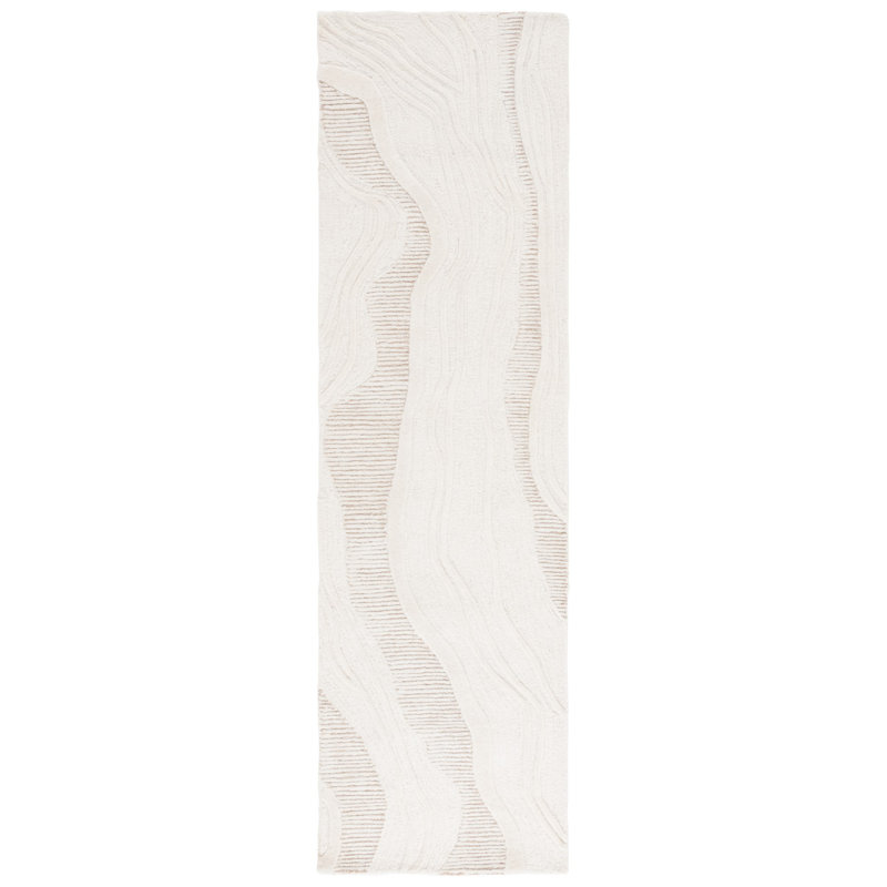 Jayanne Hand Tufted Wool/Cotton Abstract Rug in Natural/Ivory, Runner 2'3" x 8'
