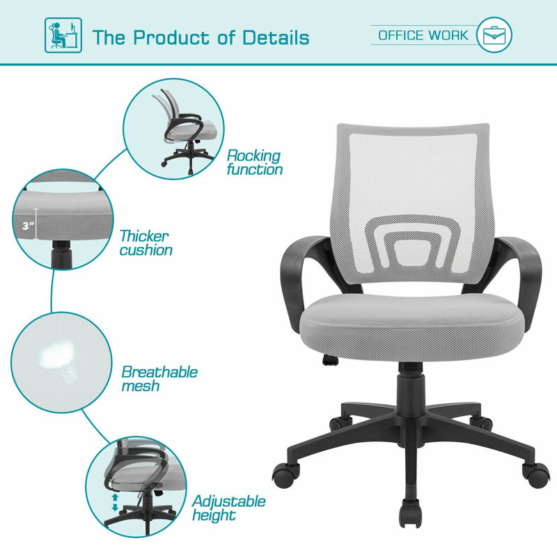 Dalary Polyester Blend Task Chair, Gray