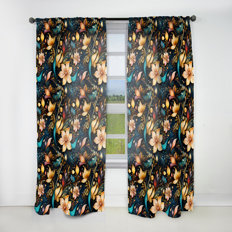 Motif marocain Boho - rideau floral - rideau floral obscurcissant - 1 panneau, L 52 po x L 90 po