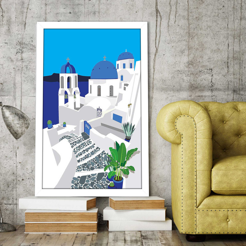 Santorini Architecture par Jen Bucheli - impression, Cadre blanc, H 49,5 po x l 33,5 po x P 1 po