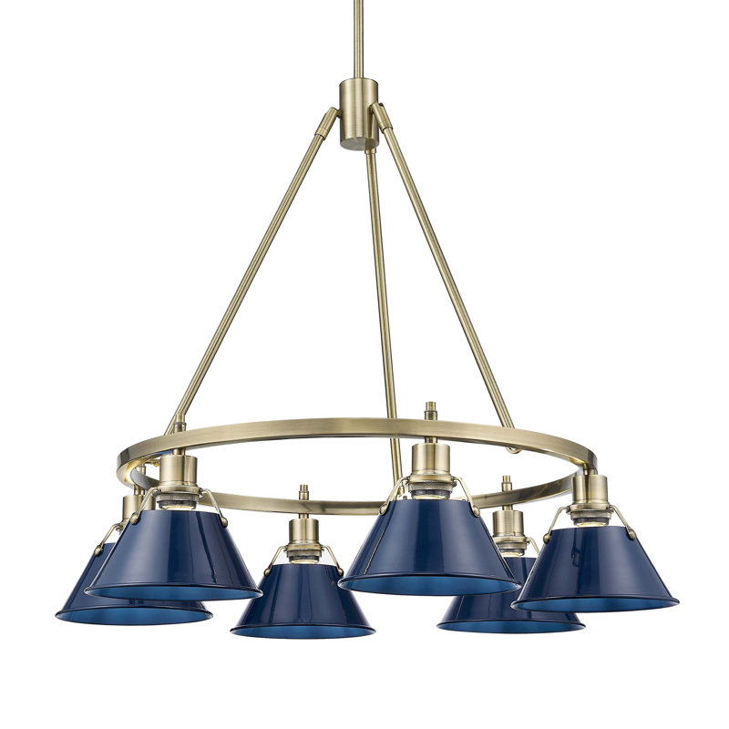 Felda 6 - Light Steel Dimmable Cone Chandelier, Aged Brass, Matte Navy