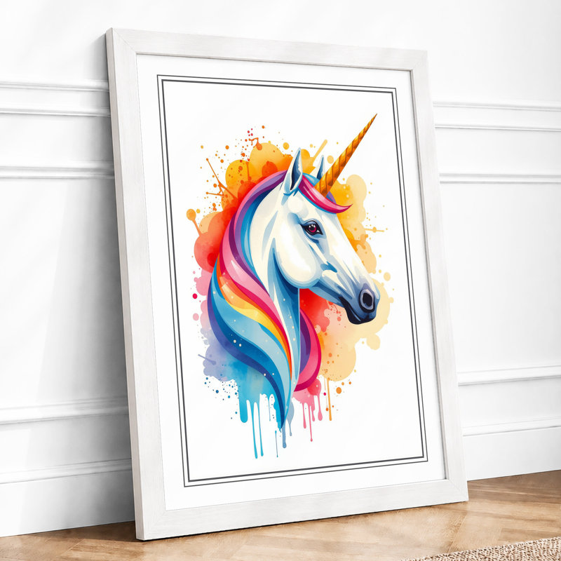 Rainbow Unicorn Dreams Eclectic - Framed Print, A2 - 59.4 x 42.0 cm, White
