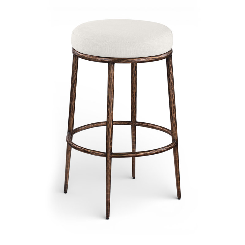 Tabouret de bar rembourré Ferro, Bronze, Tissu performance crème