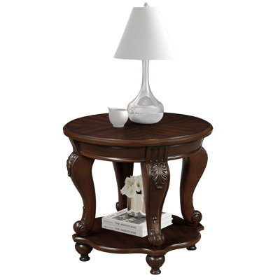 Solid Wood Round End Table with Shelf
