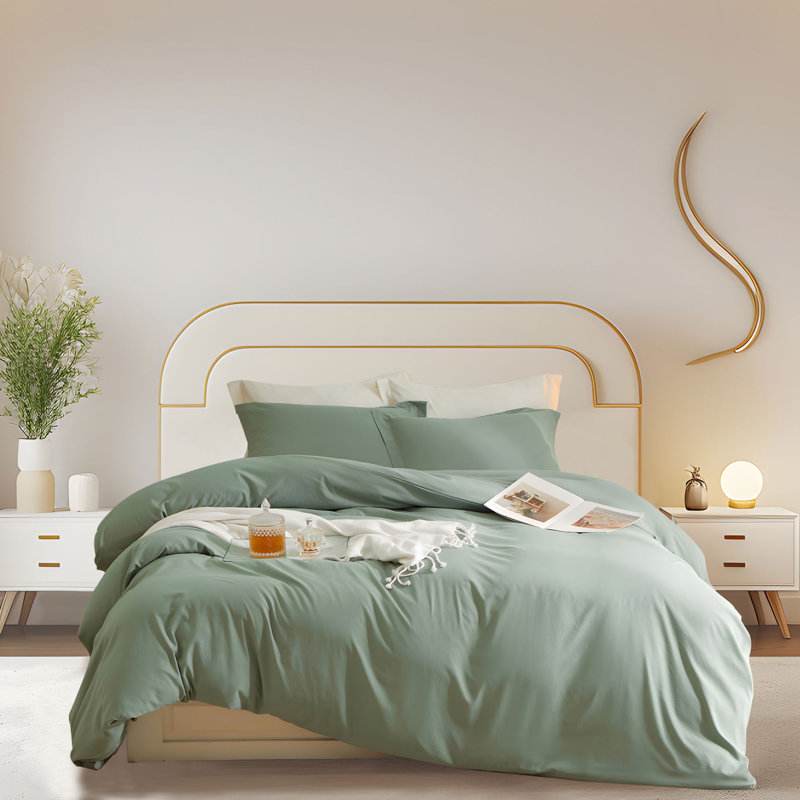  Breathable Washed Microfiber Duvet Cover Set, Twin Duvet Cover + 2 Standard Shams, Light Green