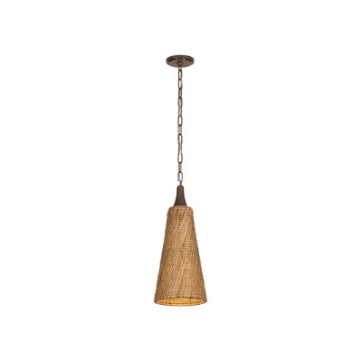 Kenzo 8.5" 1-Light Wicker Cone Pendant
