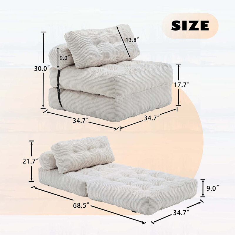Fauteuil convertible avec coussin, Beige