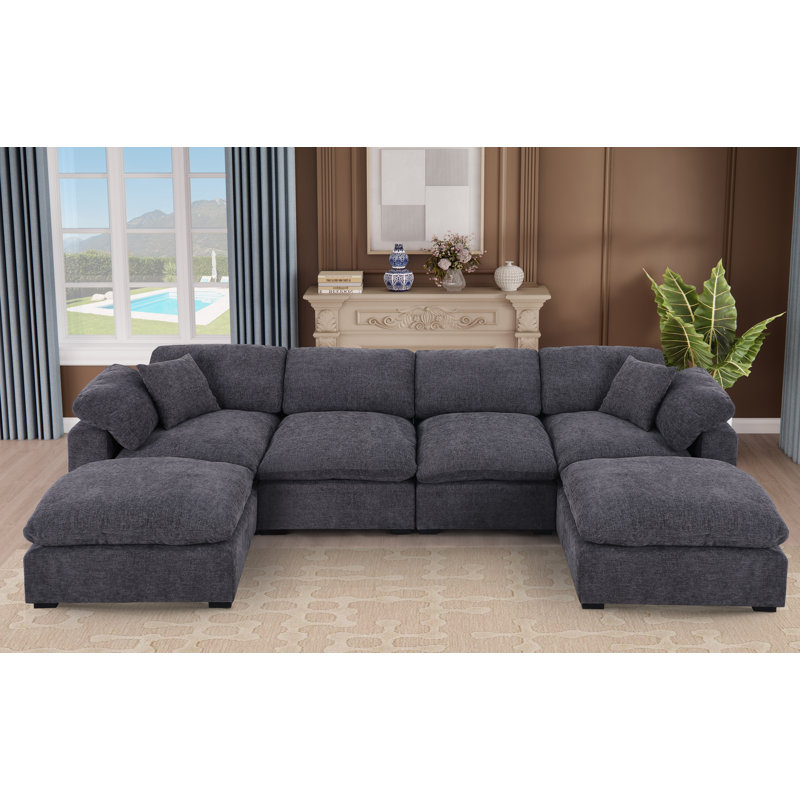 Wilroy 6-Piece Reversible U-Shaped Sectional, Dark Gray 