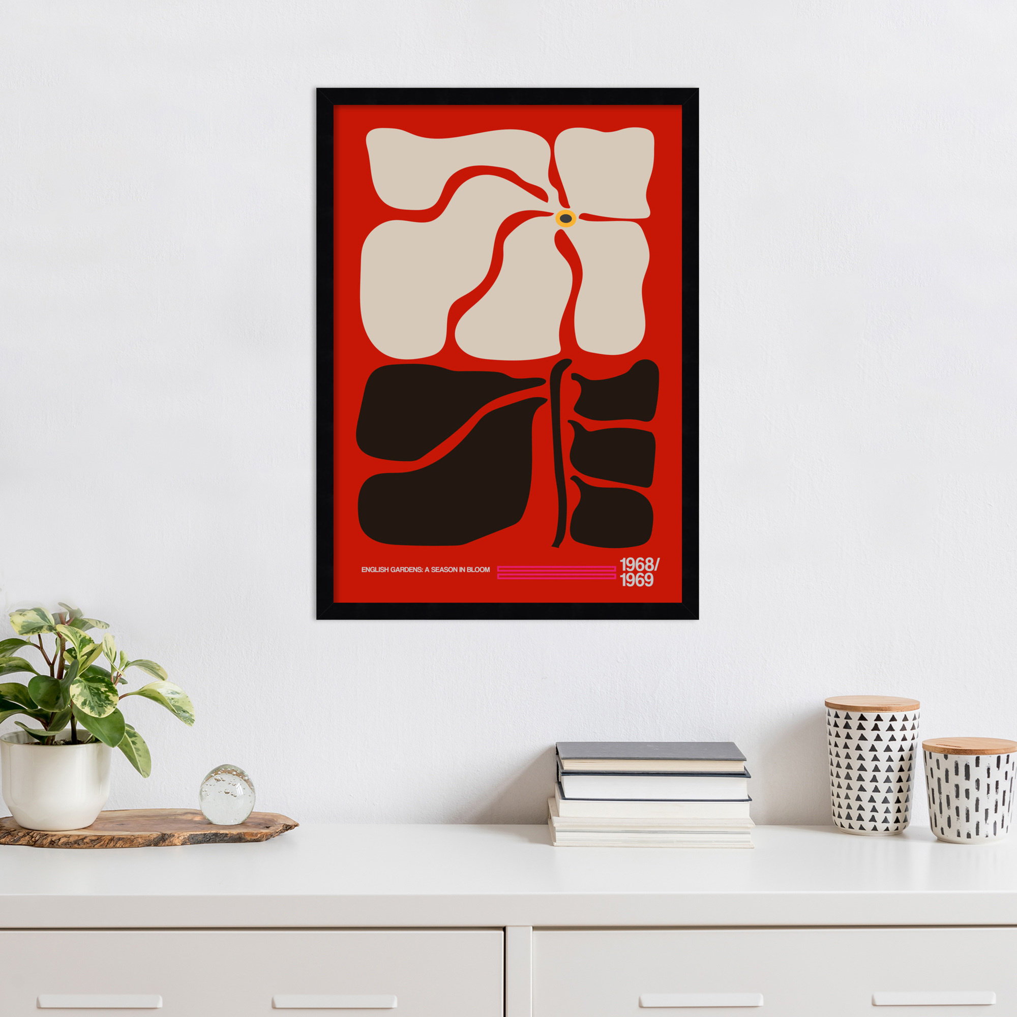 English Gardens Red by Frances Collett, Black, 25" H x 18" W x 1" D
