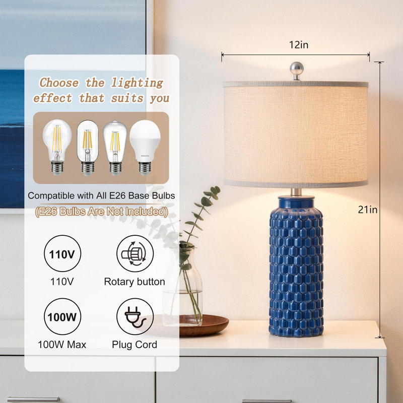 21" H Dimmable Ceramic Table Lamps, Blue
