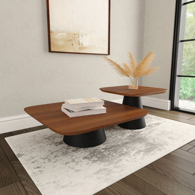 Ensemble de tables basses 2 pièces noyer et noir